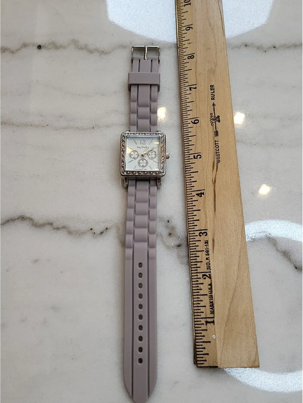 Bay Studio Watch Women 35mm SilverTone Gray Silicone Band 8.5